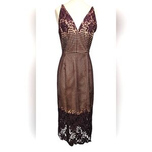 Dress the Population Women's Aurora Plunging Spaghetti Strap Midi Dress Size M